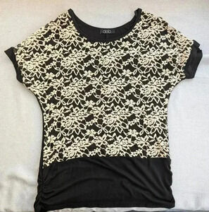 Y2K / 90S Vintage Sheer Lace Banded Black Top by DEB